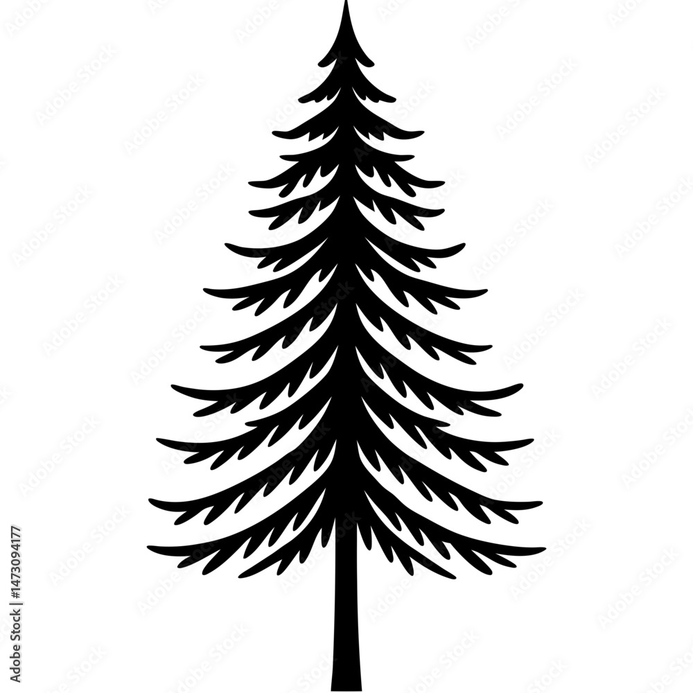 Minimalist Pine Tree Silhouette on White Background Minimalist Pine Tree Silhouette on White Background