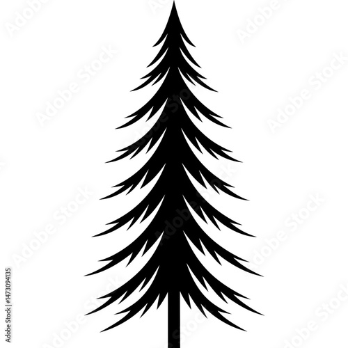 Minimalist Pine Tree Silhouette on White Background