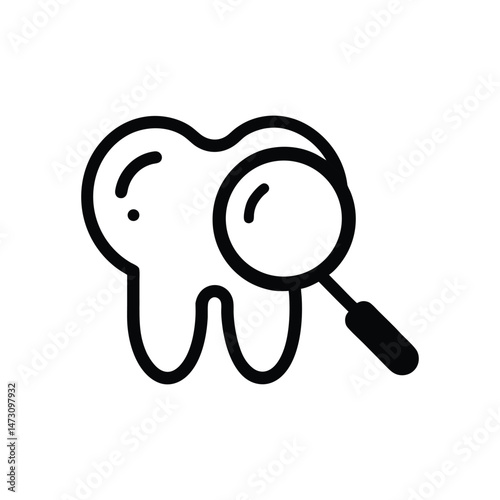 Tooth with Magnifying Glass Icon – Dental Checkup Line Vector – Minimal Dental Care Illustration