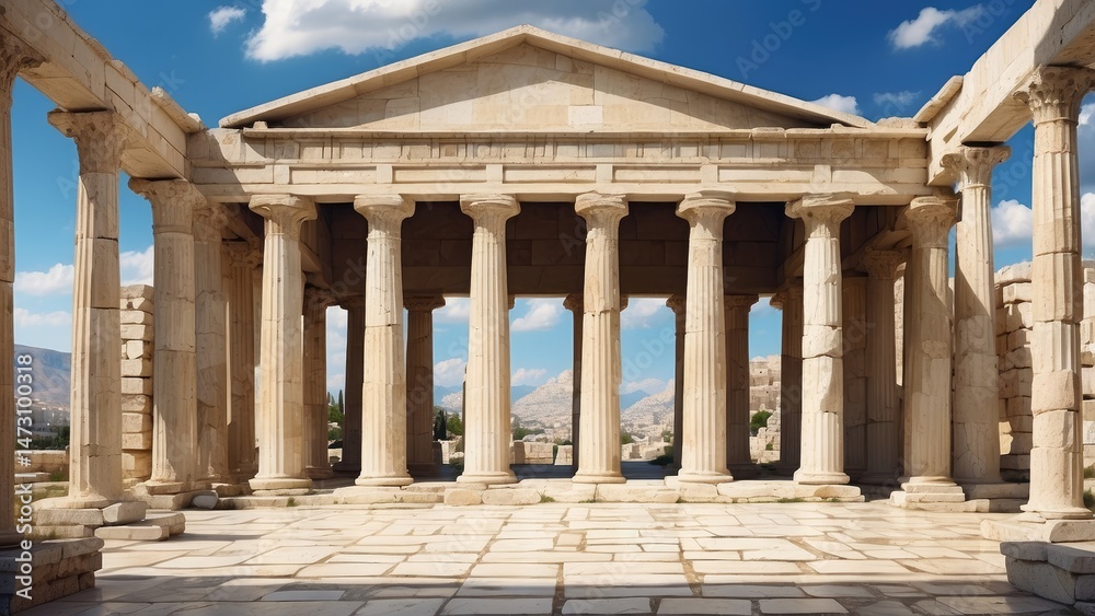 Fototapeta premium Hall of Light: Classical Architecture with Towering Columns