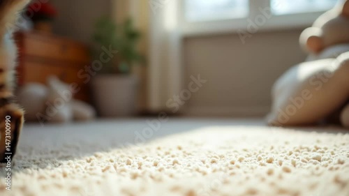Playful kitten explores a potato in a cozy indoor setting on a sunny afternoon