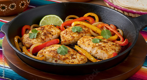 Fish fajitas in cast iron skillet

