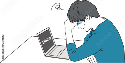 パソコンの前で落ち込む男性のイラスト素材