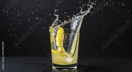 Refreshing Lemon Drink Splash in Glass