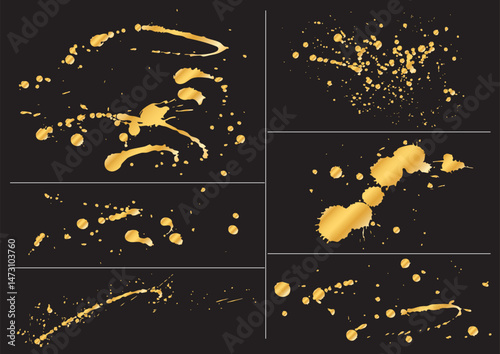 横型に飛ばした金のインクの飛沫6点セット