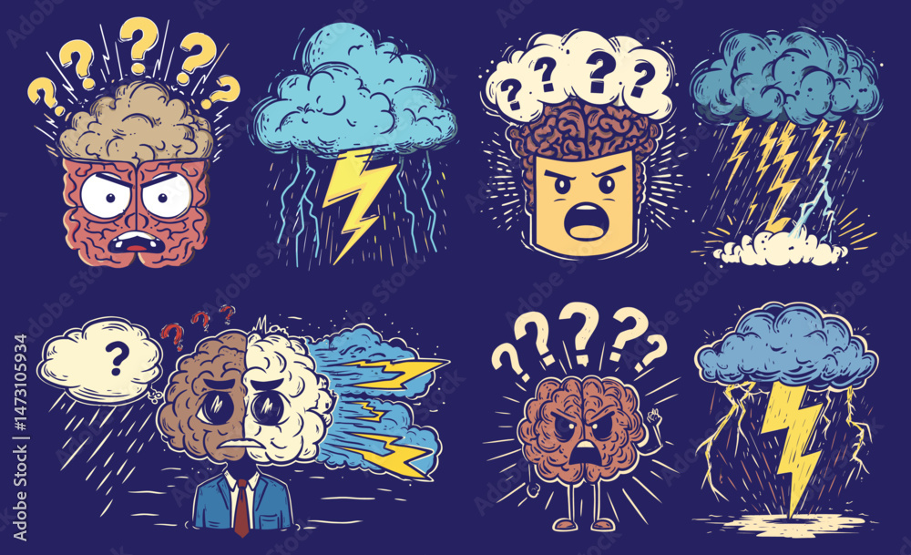 Creative Doodle Illustration of Confused Emotions and Weather Elements
