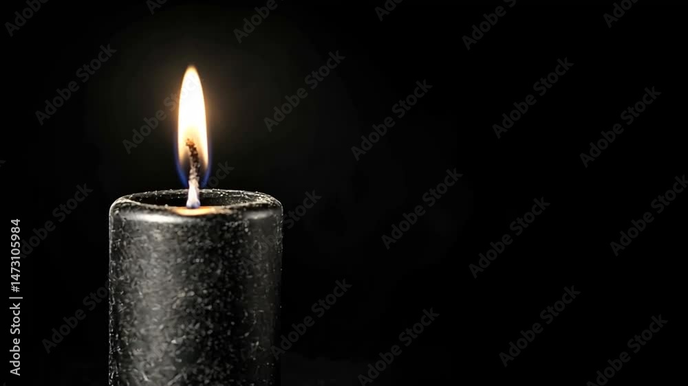 Single black candle burning in the dark.