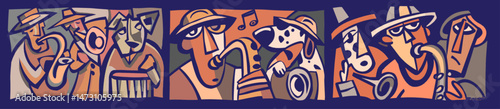 Colorful Hand-Drawing Illustration of Musicians in Doodle Style