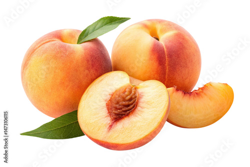ripe peaches isolated on white background