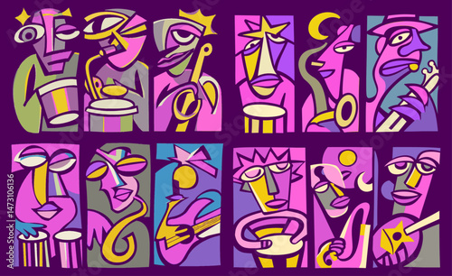 Colorful Abstract Characters in Musical Doodles and Illustrations