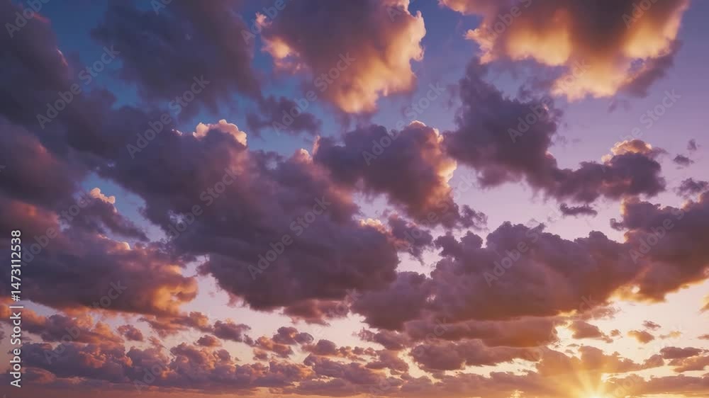 Golden-orange clouds glowing with sunlight, creating a warm and powerful visual atmosphere. Ideal for cinematic overlays, dramatic nature scenes, or poetic visuals.