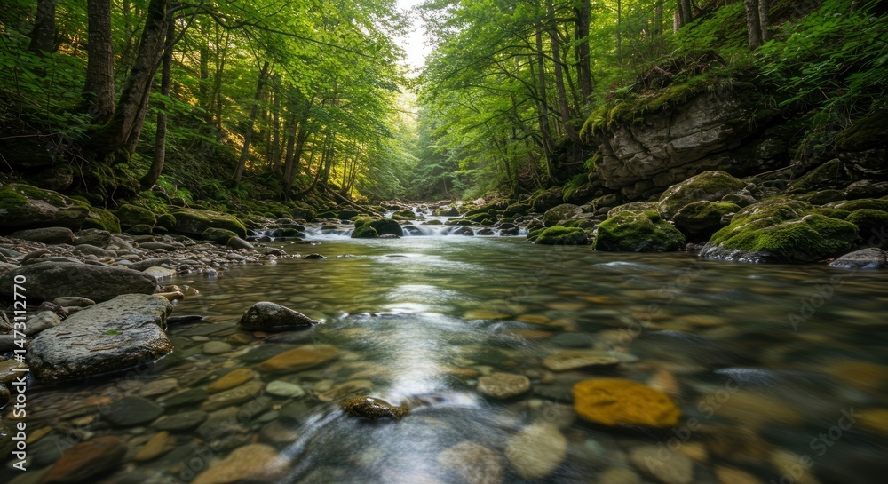 Tranquil forest stream nature photography image Tranquil forest stream nature photography image
