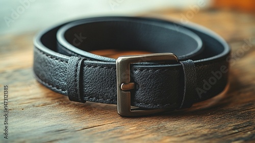 Black Leather Belt with Metal Buckle