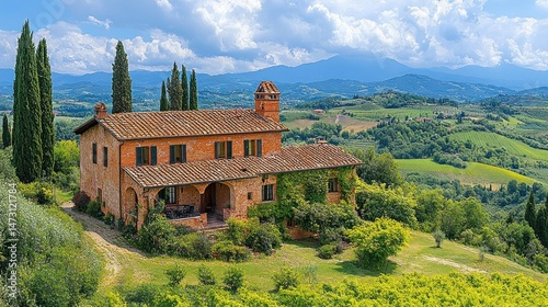 Picturesque italian villa nestled in a verdant valley.