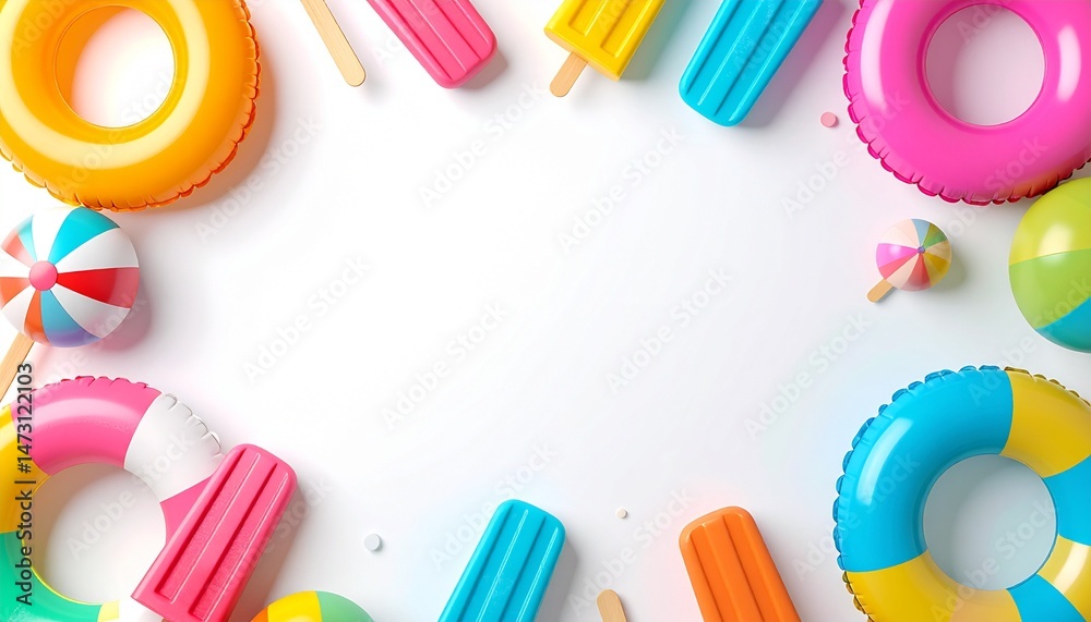 Summer Fun Flat Lay: Bright Inflatables & Popsicles Summer Fun Flat Lay: Bright Inflatables & Popsicles