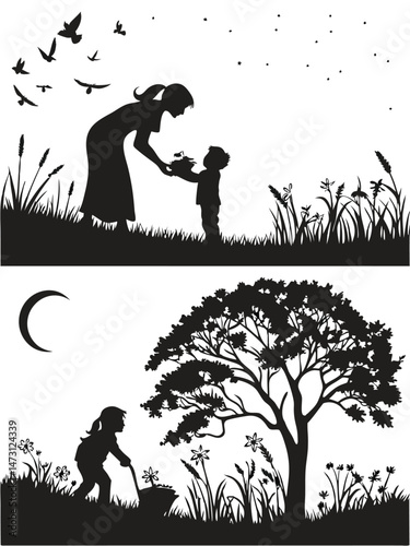 "Moonlit Moments: A Mother's Love in Nature's Embrace"