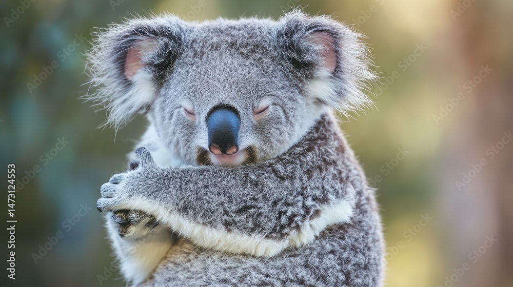 Fototapeta premium Serene koala in natural habitat, capturing quiet moment in soft lighting