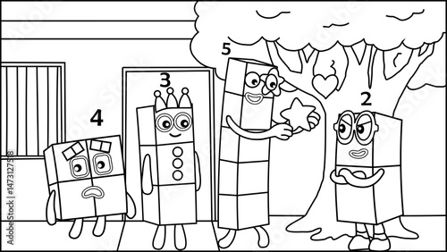 Number blocks Coloring Page icon shaped vector illustration