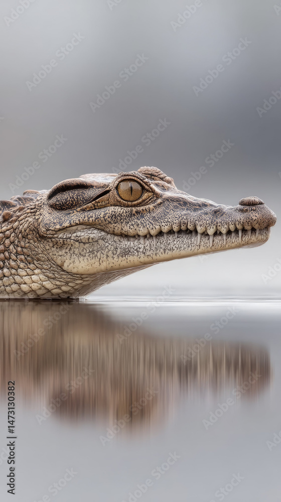 Fototapeta premium Crocodile head above water with calm reflection