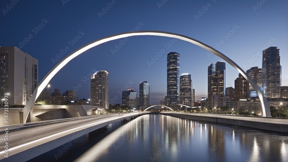 Naklejka premium Artistic Modern Structure Blending with Nature at Dusk