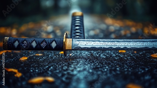 Two traditional blades resting on a damp forest floor.