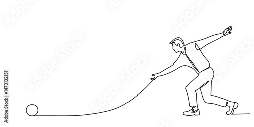 continuous line art of a man playing bowling. vectors illustration
