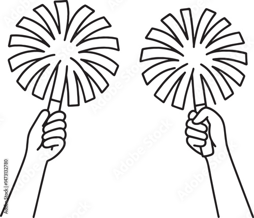 Cheerleaders holding pom-poms linear vector
