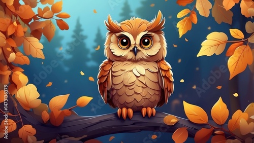 Generative AI Autumn Owl Illustration Isolated on White