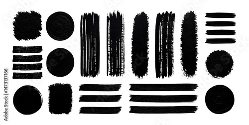 Black paint brush stroke sets isolated on white or transparent png background