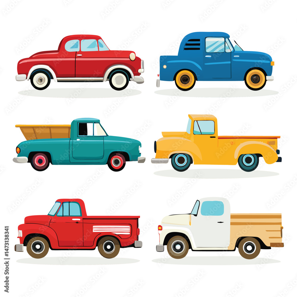 Naklejka premium Set of Pickup truck transport isolated on white background