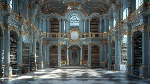 A grand  ornate library interior  showcasing opulent design.