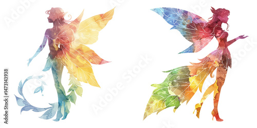 abstract color silhouette of fairy watercolor vector illustration