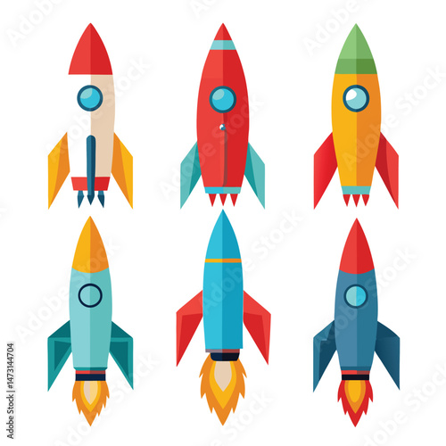Set of  rocket transport isolated on white background