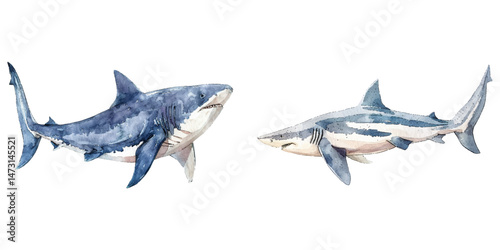 basking shark watercolor vector illustration