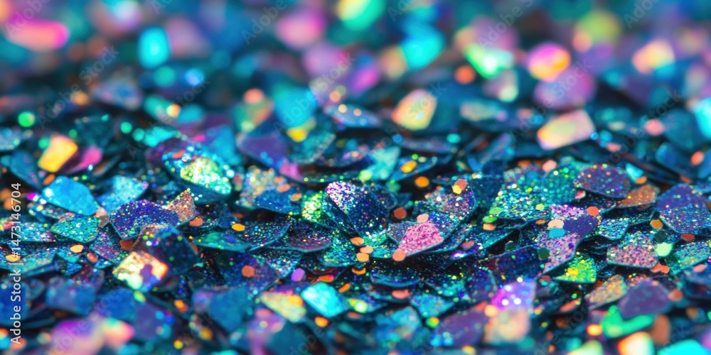 Obraz premium Iridescent shimmer texture in abstract colorful macro with sparkle glitter and holographic background. Vibrant festive concept for luxury party design