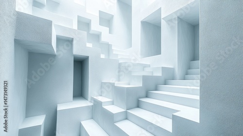 Abstract interior design  light-filled  geometric spaces.