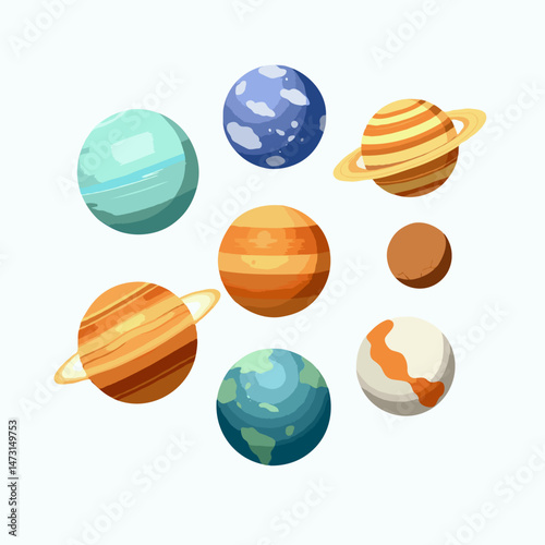 set of vector planets on white