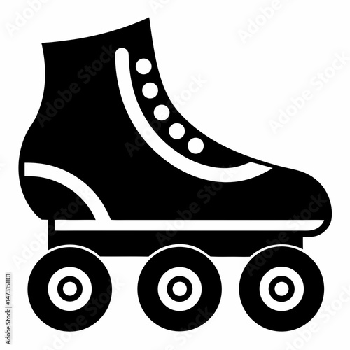 Black Roller Skates Silhouette Vector on White Background