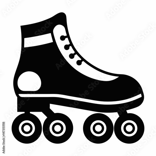 Black Roller Skates Silhouette Vector on White Background