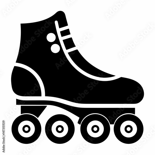 Black Roller Skates Silhouette Vector on White Background