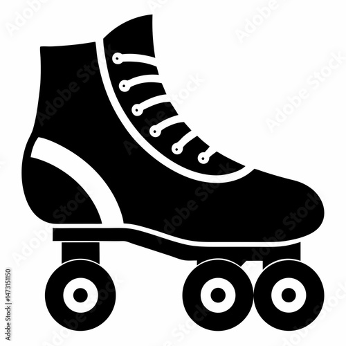 Black Roller Skates Silhouette Vector on White Background