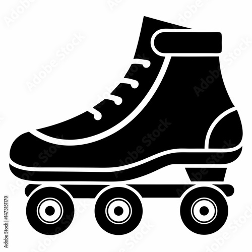 Black Roller Skates Silhouette Vector on White Background