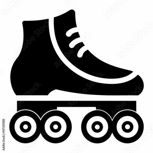 Black Roller Skates Silhouette Vector on White Background