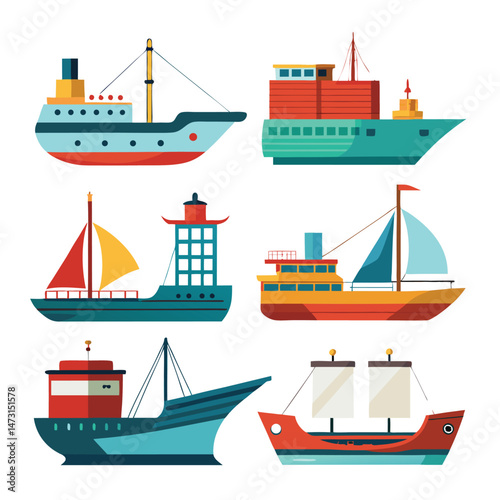Set of  ship transport isolated on white background