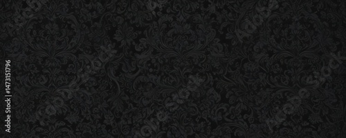 Seamless black gothic wallpaper, swirling floral damask pattern , wallpaper, detail
