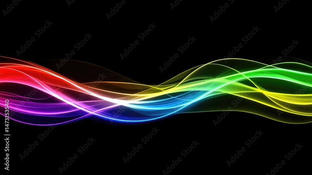 A wave of neon-colored digital light flowing dynamically through space, representing high-tech innovation