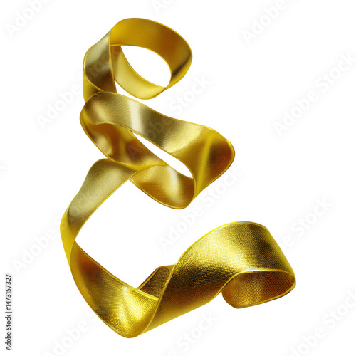 Elegant Yellow Ribbon Twisting on Transparent Background for Design