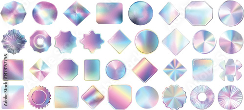 Holographic Shapes Vector Set, Isolated on White Background