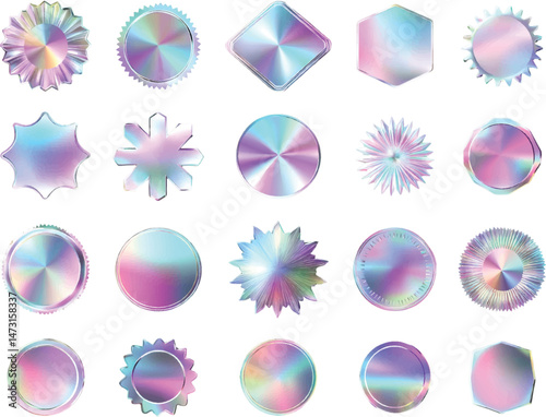 Holographic Shapes Vector Illustration on White Background