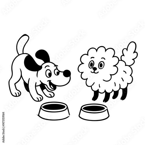 The dogs waiting feeding time with empty bowl